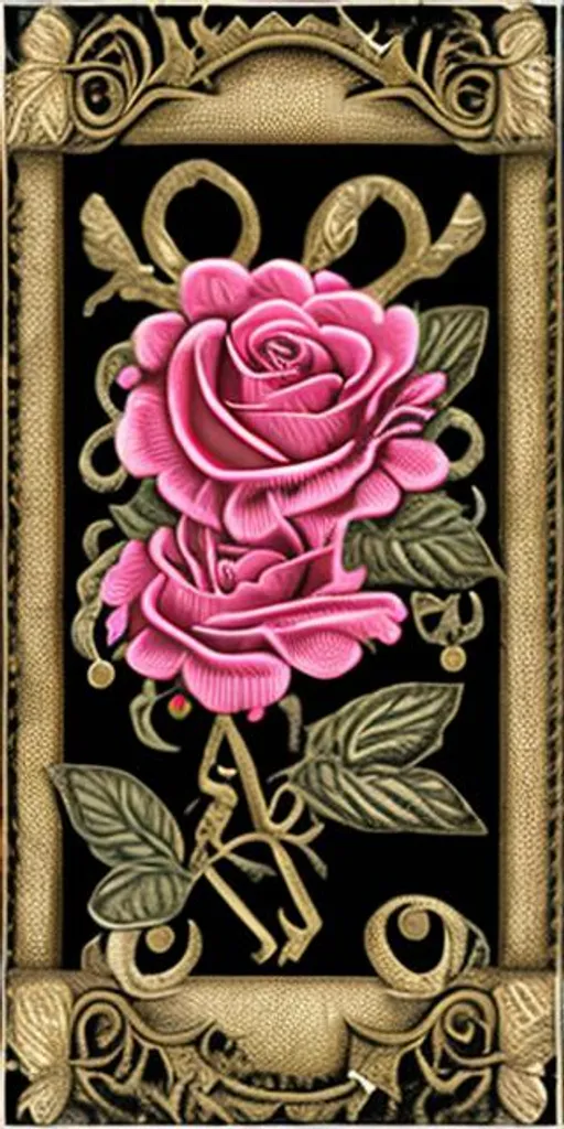 Prompt: antique paper, long-stemmed black roses, ribbons and bows, edging, border, corner borders, Victorian, parchment, dark