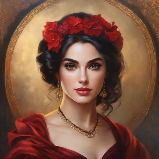 Prompt: scarlett dragna from the caraval series, according to the book description, portrait, painting