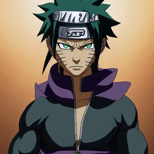 Prompt: Add muscle to the naruto character, with green chakra surrounding him, no mask on the face