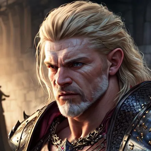 Prompt: UHD, 8k, high quality, ultra quality, cinematic lighting, special effects, hyper realism, hyper realistic, Very detailed, high detailed face, high detailed eyes, medieval, fantasy, D&D, dragon, gorgeous, strong man, fitness, warrior, armor