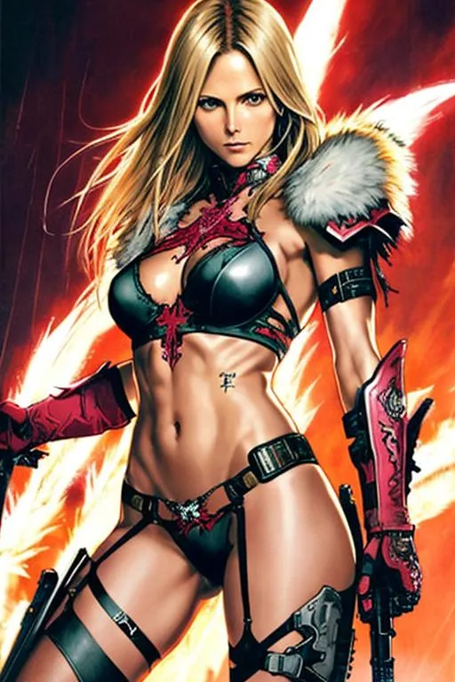 Prompt: Devil May Cry Art (((Yoji Shinkawa))), sticker of ultra detailed portrait of Heidi Klum in detailed pink holy armor, high quality cell shaded illustration in post apocalyptic style by Yoji Shinkawa, ((full body)), dynamic pose, perfect anatomy, centered, freedom, soul, blonde long hair,tan skin approach to perfection, cell shading, 4k , cinematic dramatic atmosphere, watercolor painting, global illumination, detailed and intricate environment, artstation, concept art, fluid and sharp focus, volumetric lighting, cinematic lighting, Art by Ilya Kuvshinov
