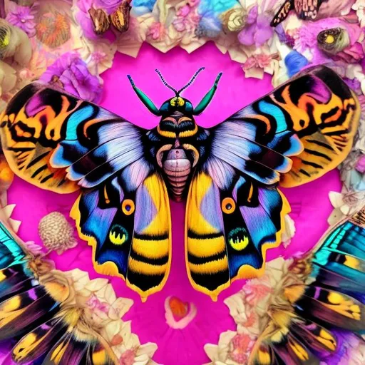 Prompt: Deaths head hawkmoth diorama in the style of Lisa frank