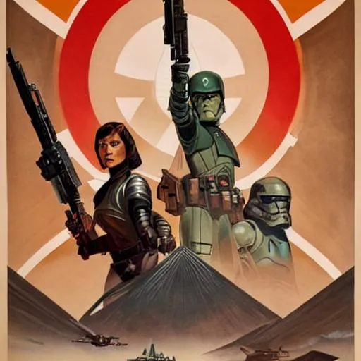 Prompt: war propaganda poster for the Empire from Star Wars, death star, Jedi temple, hyper realistic, 64k, clean, art by peter mohrbacher and Genndy Tartakovsky