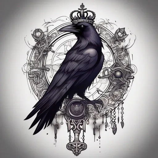 Prompt: tattoo design raven with king symbol