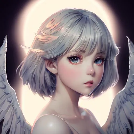 Prompt: beautiful girl, angel, wings, anime Character Portrait, Looking At Camera, Symmetrical, Soft Lighting, Cute Big Circular Reflective Eyes, Pixar Render, Unreal Engine Cinematic Smooth, Intricate Detail, anime Character Design, Unreal Engine, Vintage Photography, Beautiful, Tumblr Aesthetic, Retro Vintage Style, Hd Photography, Hyperrealism, Beautiful Watercolor Painting, Realistic, Detailed, Painting By Olga Shvartsur, Svetlana Novikova, Fine Art, Soft Watercolor