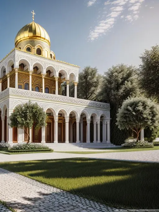 Prompt: Please create the artistic image of Abkhazia as a very beautiful country by designing high-detailed and exquisite classical Abkhazian cultural buildings and house following all the main principles of architecture: axis, symmetry, hierarchy, datum, rhythm, isometry, order, harmony and proportions. Use UHD engine 5, Octane 3D, hi res 256 K, HDR, focus sharp, centered, fit in frame, high contrast, balance. Apply stunning background to the image composition: Caucasus Mountains range,  palm trees and plants, the coast of the Black Sea.