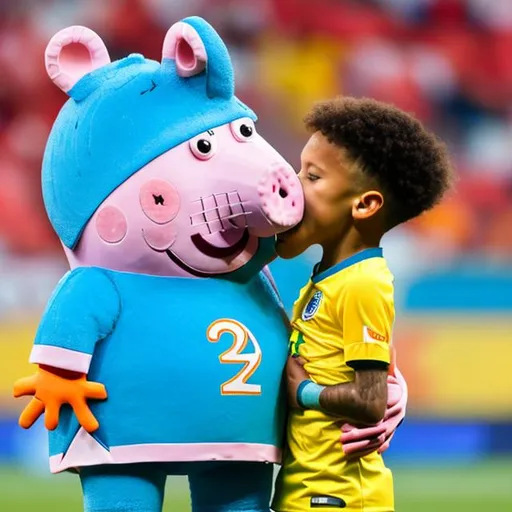 Prompt: Peppa pig kissing Neymar