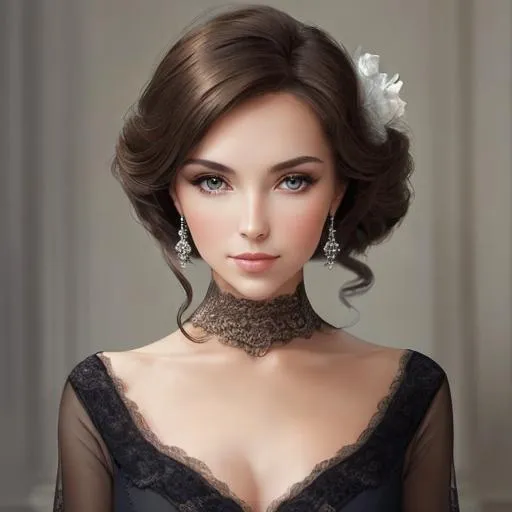 Prompt: Beautiful woman portrait , very elegant, brunette