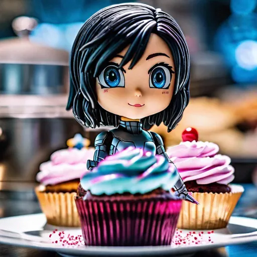 Prompt: 5-Star Cupcake Art of Battle Angel Alita | UHD HDR Food Photography | Kawaii