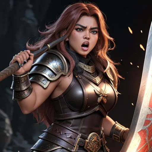 Prompt: masterpiece, splash art, ink painting, beautiful pop idol, D&D fantasy, lightly tanned-skinned dwarf male, ((beautiful detailed face and large eyes)), roaring a battle cry, medium length hazel hair, serious expression looking at the viewer, wearing detailed hide armor holding a huge axe above in one hand #3238, UHD, hd , 8k eyes, detailed face, big anime dreamy eyes, 8k eyes, intricate details, insanely detailed, masterpiece, cinematic lighting, 8k, complementary colors, golden ratio, octane render, volumetric lighting, unreal 5, artwork, concept art, cover, top model, light on hair colorful glamourous hyperdetailed medieval city background, intricate hyperdetailed breathtaking colorful glamorous scenic view landscape, ultra-fine details, hyper-focused, deep colors, dramatic lighting, ambient lighting god rays, flowers, garden | by sakimi chan, artgerm, wlop, pixiv, tumblr, instagram, deviantart