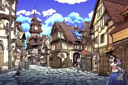 anime illustration of neo medieval fantasy town, stu... | OpenArt