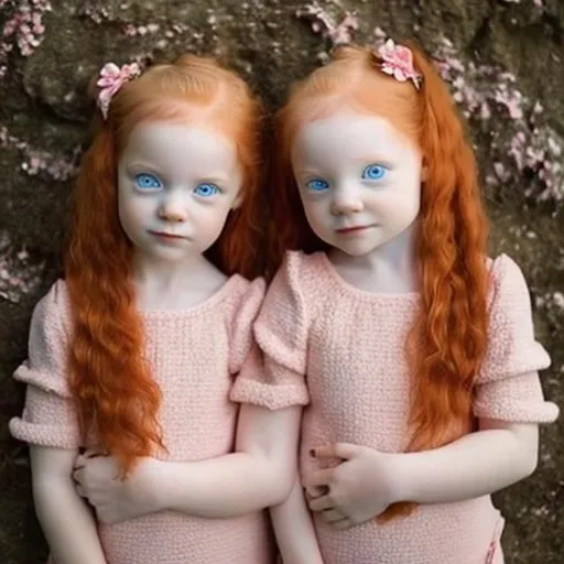 Prompt: Identical twin girls light red hair beutifal