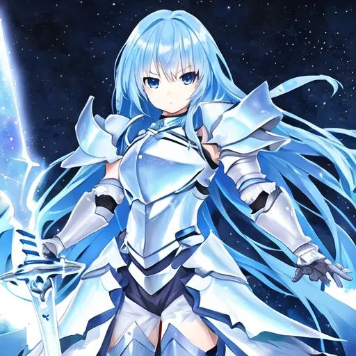 Anime girl with blue hair in armor