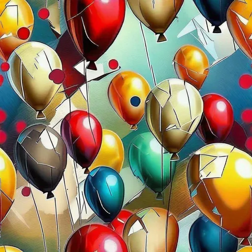 Prompt: A painting of balloons but broken and abstract textured and realistic beautiful 