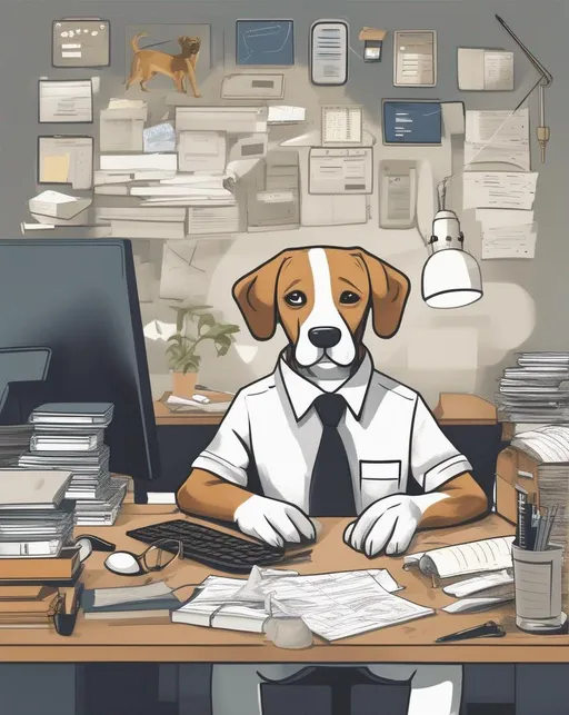 Prompt: An image capturing the spirit of Work Like A Dog Day, showing determination, diligence, and a bustling atmosphere of productivity.