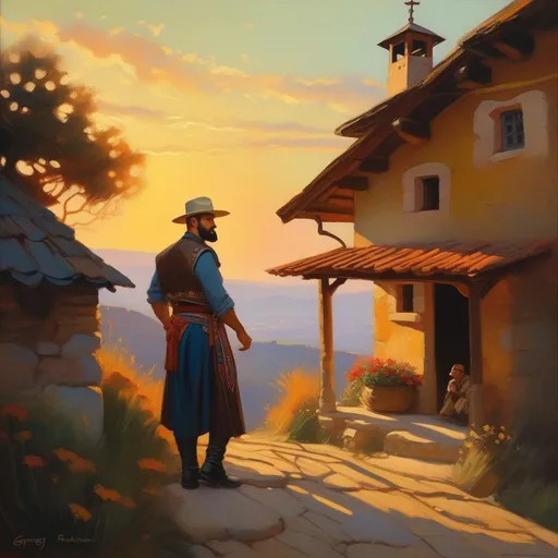 Prompt: Balkan gigachad, warm atmosphere, cartoony style, extremely detailed painting by Greg Rutkowski and by Henry Justice Ford and by Steve Henderson