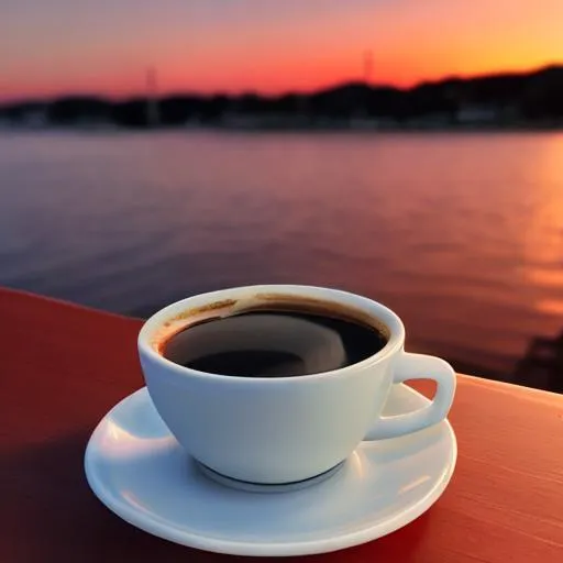 Prompt: Coffee cup, sunset, coffee shop, high quality, 8k