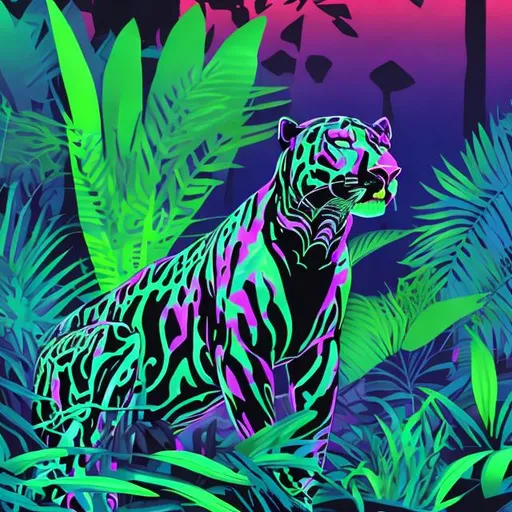 Neon panther in a jungle, abstract | OpenArt