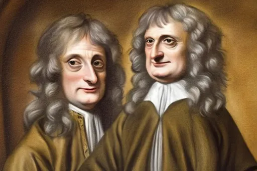 Prompt: Isaac Newton smiling at the camera