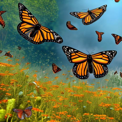 Monarch butterflies, flying over wildflowers, beauti... | OpenArt