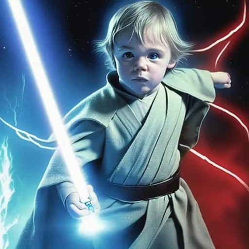 Prompt: Downsyndrom kid uses the force