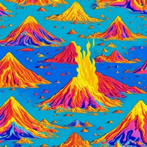 Prompt: Volcanoes erupting in the style of Lisa frank