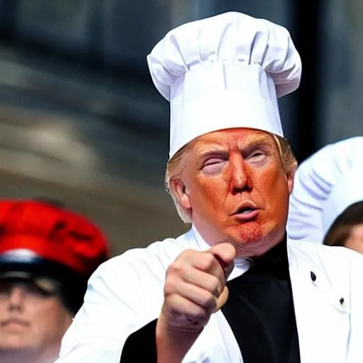 Prompt: Pregnant  Donald Trump wearing a chef’s hat