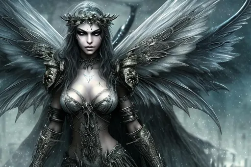 Prompt: fairy goddess hyper detailed extremely realistic dark cinematic UHD in the style of Luis Royo
