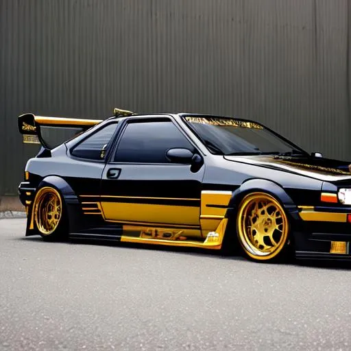 Prompt: Black and Gold VIP Widebody AE86