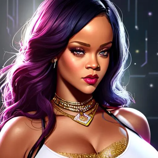 Prompt: Rihanna as a superhero, pregnant , Hyper realistic, detailed face 