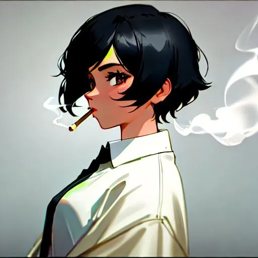 Prompt:  (female, short black hair) Smoking, 8k, UHD, Highly detailed, as a detective