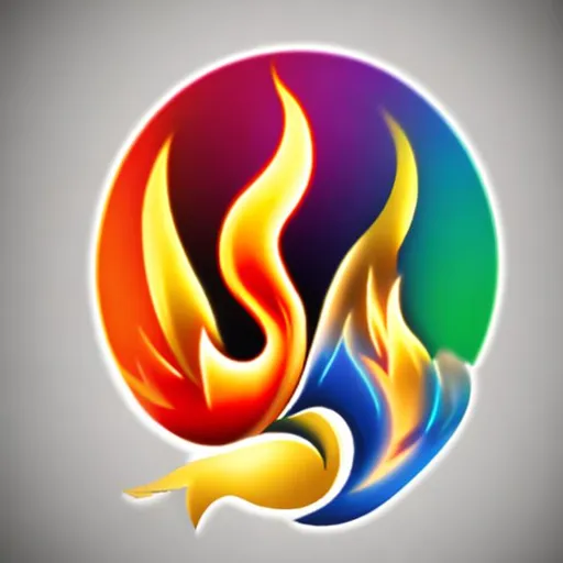 Prompt: A logo that is a flame that is different colors on each side