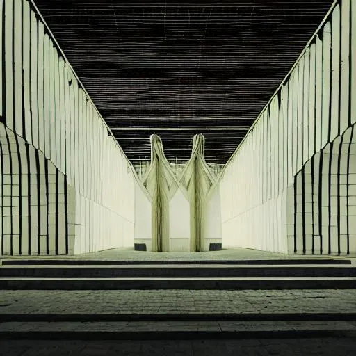 Prompt: Empty temple, professional photograph, by influence of Oscar Niemeyer and Lina Bo Bardi