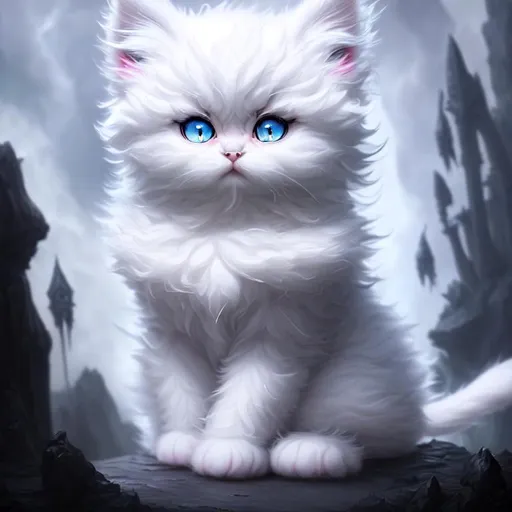 Prompt: Epic, Heroic, fantasy, ominous, cinematic lighting, 3D, HD, [{Fluffy!!! white! Persian Kitten}, Beautiful big glossy seductive reflective eyes,]::2, {Greek}mythology, mist, expansive Celtic background, digital painting, uber detailed, 64k, high quality, sharp focus, studio photo, intricate details, highly detailed --s98500