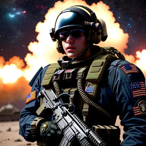 Prompt: United States Colonial Marine Corps, hyper-realistic, middle of SPACE, cyberpunk lights, Hyper Detail, Octane, Unreal