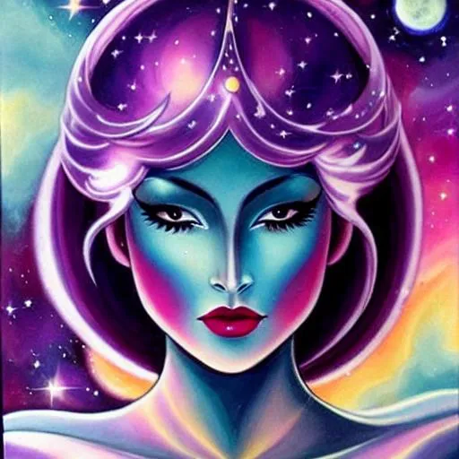 Prompt: Cosmic Epic Beautiful Nebula (Beautiful melancholy {goddess}female liquid satin}, Beautiful 