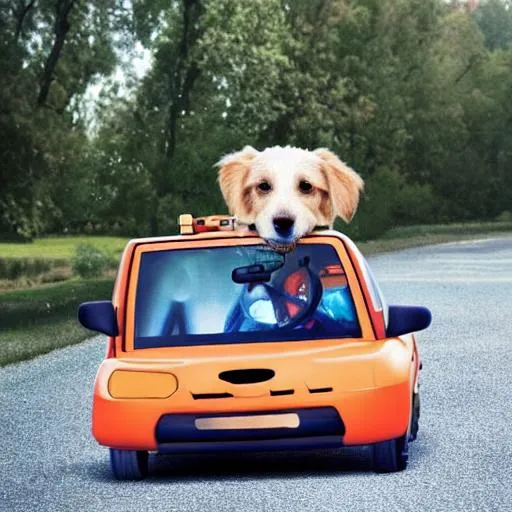 Prompt: dog driving a car
