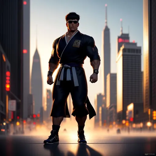 Prompt: Full body capture of Ryu hair color black, detsroyed city, perfect composition, hyperrealistic, super detailed, 8k, high quality, trending art, trending on artstation, sharp focus, studio photo, intricate details, highly detailed, by greg rutkowski
