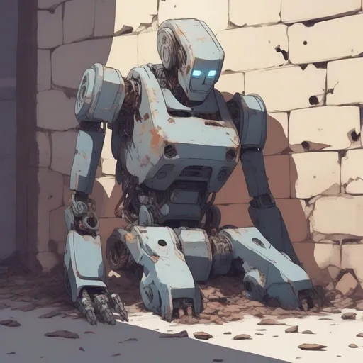 Prompt: destroyed Robot lying against a wall in an apocalypse Anime artstyle 