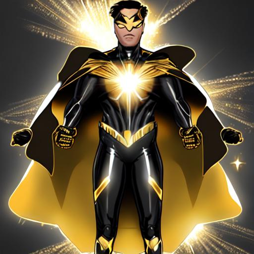 solar powered superhero gold & black suit with flare... | OpenArt