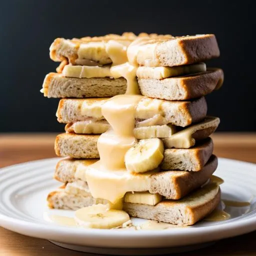 Prompt: banana cheese sandwich stack like pancakes on top of eachother