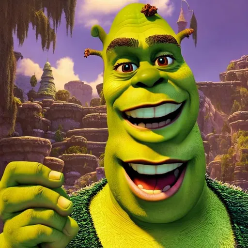 Prompt: 4k Shrek soyface, excited LOL