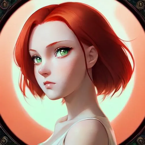 Prompt: beautiful red haired girl with green eyes, anime Character Portrait, Looking At Camera, Symmetrical, Soft Lighting, Cute Big Circular Reflective Eyes, Pixar Render, Unreal Engine Cinematic Smooth, Intricate Detail, anime Character Design, Unreal Engine, Vintage Photography, Beautiful, Tumblr Aesthetic, Retro Vintage Style, Hd Photography, Hyperrealism, Beautiful Watercolor Painting, Realistic, Detailed, Painting By Olga Shvartsur, Svetlana Novikova, Fine Art, Soft Watercolor