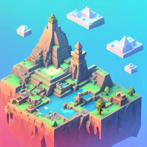 Prompt: a cute little matte low poly isometric Zelda Breath of the wild forest island, waterfalls, mist, lat lighting, soft shadows, trending on artstation, 3d render, monument valley, fez video game --ar 2:3 --q 2