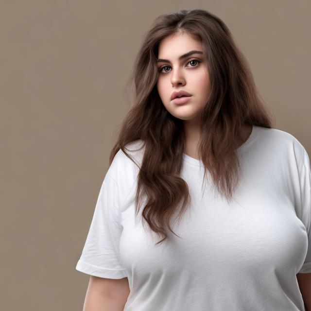 Attractive Obese Caucasian Woman With Long Brown Hai