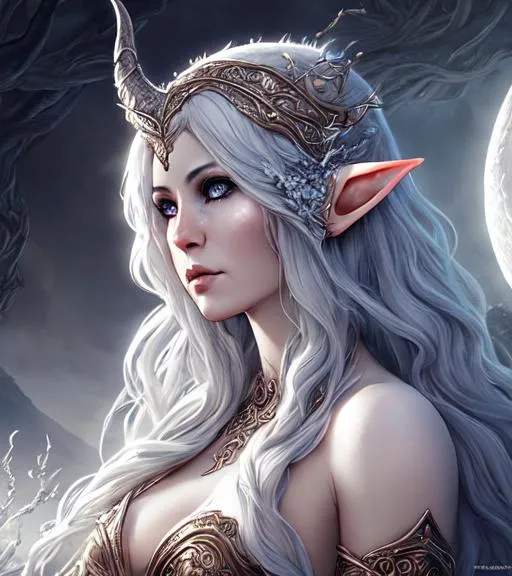 splash art of a {moon goddess}, {elven} hyperrealis...