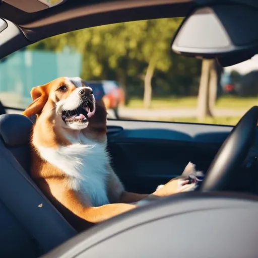 Prompt: dog driving to work