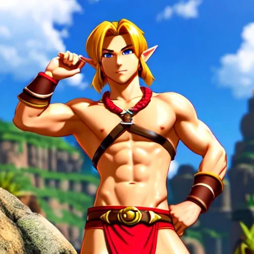 Prompt: Hot Link from the legend of Zelda hot hunk hot hot hunk blonde hair like original
