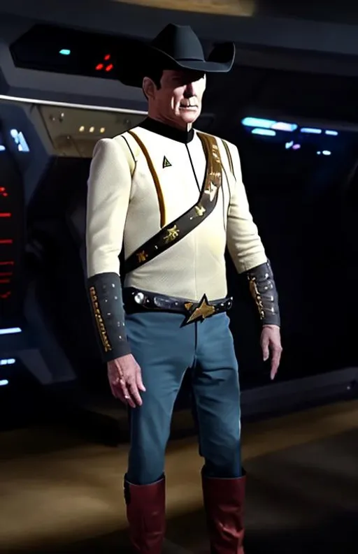 Prompt: Data star trek cowboy buff