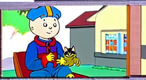 Prompt: Caillou painting a picture of his cat Gilbert